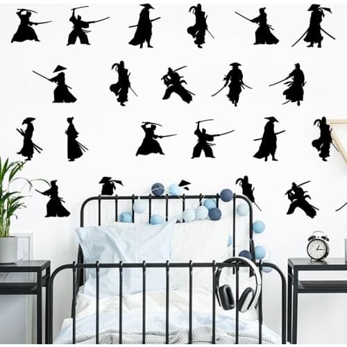Cartoon Janpan Samurai Weapon Warrior Wall Sticker Kids Room Anima Manga Solider War Wall Decal Playroom Vinyl Decor