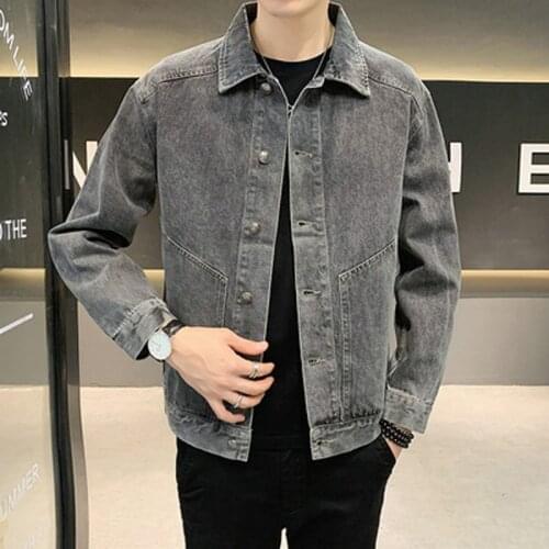 Mens New Autumn Denim Coat 2021 New Korean Fashion Denim Jacket Single Breast Loose Causal Workwear Black Jackets Brand