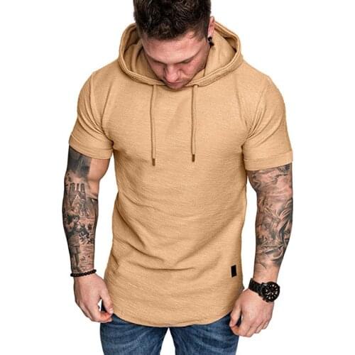 Mens Top Simple Pullover Short Sleeve Hooded Shirt