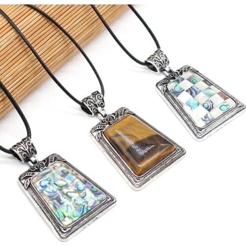 Natural Stone Tiger Eye Blue Sand Stone Rose Quartzs Wax Thread Necklace Pendant Women Gift Jewelry Size 50x80mm Length 55cm