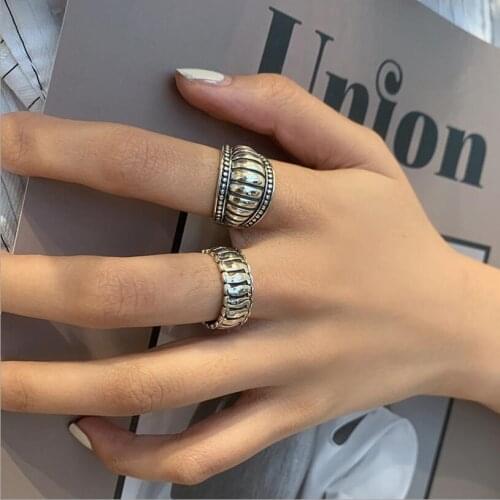 New Fashion Heavy Version Vintage Neutral Stripe Fashion Geometry Opening Ring For Women Jewelry Party Gifts SAR302