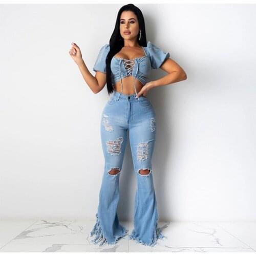 2020 New Fashion Women Stretch Ripped Skinny Mid Waist Denim Pants Shredded Jeans Trousers Slim Jeggings Denim Casual Jeans