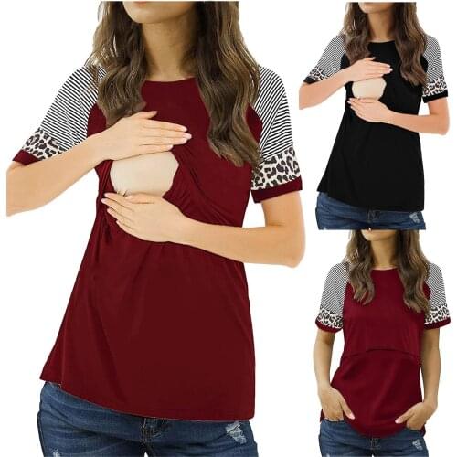 2021 New Summer Pregnancy Clothes Women Maternity Short Sleeve Splicing Nursing T-shirt Top For Breastfeeding Женская Одежда