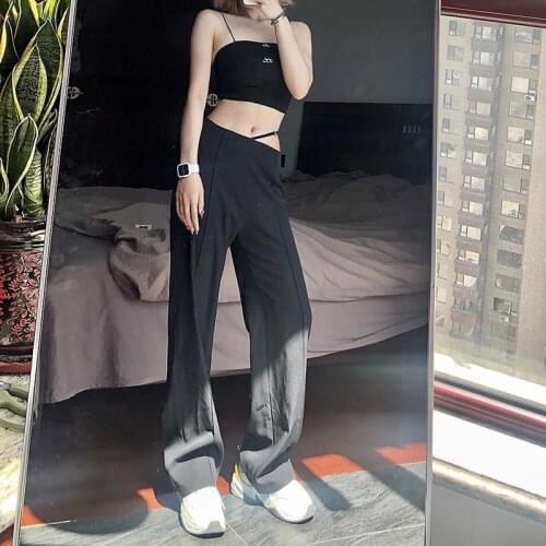 2021 New Sexy Style Spring And Summer New Womens Solid Color Loose High Waist Fashion Design Sense Casual Straight-leg Pants