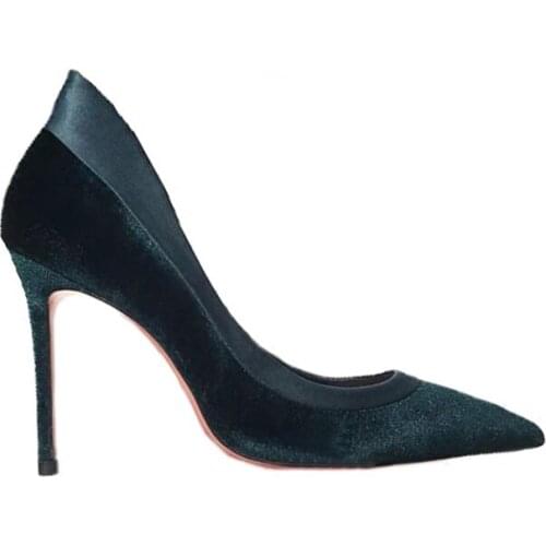 2019 Spring And Autumn New Velvet Pointed High Heels Red Stiletto Color Matching Single Shoes Banquet Wedding Shoes