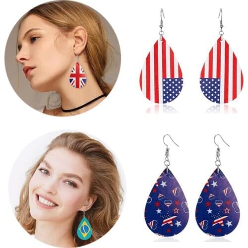 Charm Personality Drop Earrings for Women Teardrop-shaped National Flag United States Earrings Dangle Trendy Punk Jewelry Gifts