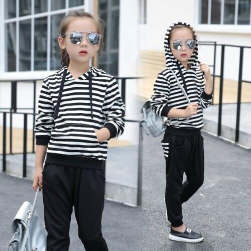 Autumn Girls Clothing Sets Long Sleeve Striped Hoodies Coats Children Clothing Sets Kids Cotton Tracksuits Size 3-14 years