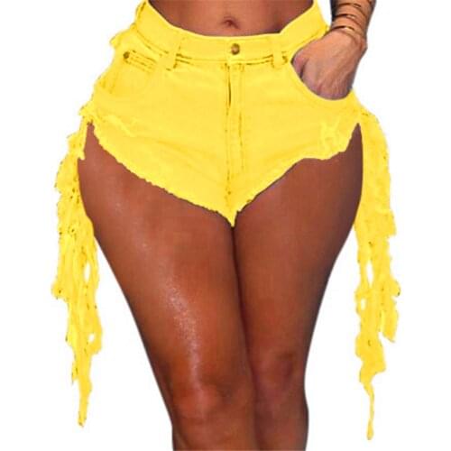 Sexy nightclub women denim shorts fashion tassel bag hip sexy skinny straight casual lady denim shorts