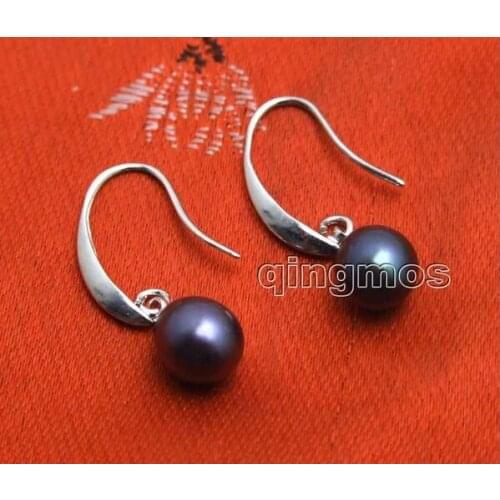Selling Jewelry>>Qingmos 7-9mm Black Drop Natural Freshwater Pearl Earring dangle Hook