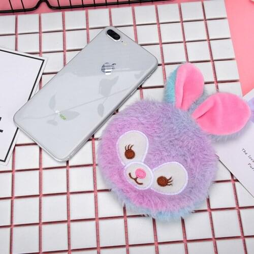 Cute soft plush rabbit cartoon ladies coin purse mini oval zipper girl coin purse USB cable earphone storage bag wedding