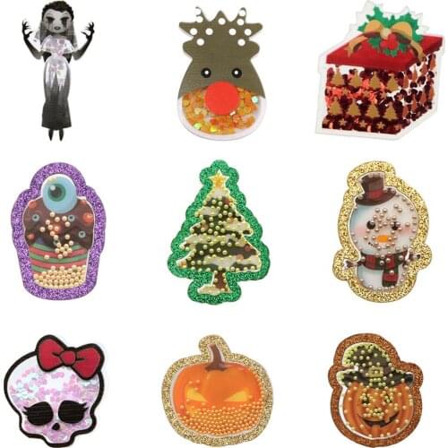 Horror Halloween Christmas Quicksand Sequins Acrylic Planar Resin Shakers DIY Bow-knot Craft Home Phone Case Decoration,1Yc19623