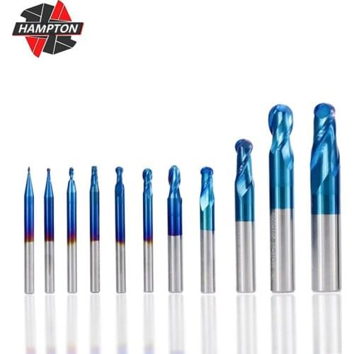 Hampton Ball Nose End Mill 4 6 8 10 12mm Coating Tungsten Carbide Milling Cutters 2 Flute CNC Router Bit Milling Tool