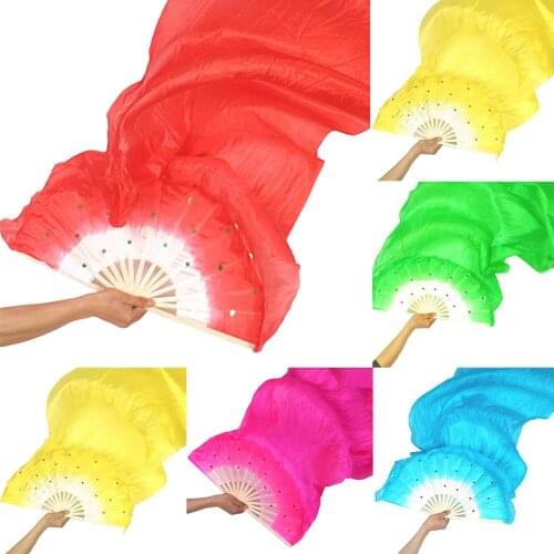 1.5m Bamboo Imitation Silk Dance Kung Fu Tai Chi Fan Stage Performance Props This imitation silk fabric fan has bright color