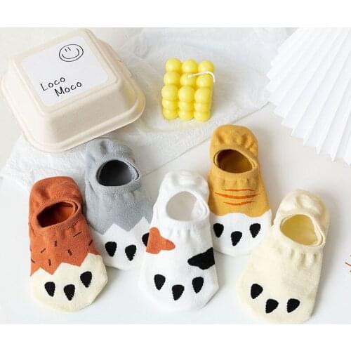 Cartoon Cat Paw Funny Cotton Invisible Spring Summer Boat No Show Sock Non-slip Women Short Low Cut Sock Slippers Silicone Socks