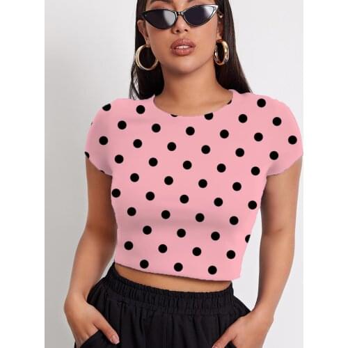 3d Tshirt Colorful T-shirt Women Dots Shirt Print Pink Tshirt Printed Harajuku Navel Bare Womens Clothing Punk Rock Casual Tops