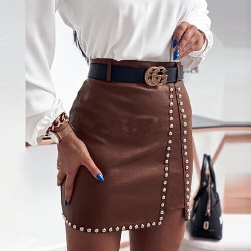 2021 New Solid Zip Split PU Leather Skirts Office Lady Elegant Lace-Up Bow Pencil Skirt Spring Autumn High Waist Skirt Garters