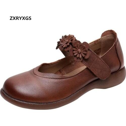2021 New Fashion Square Toe Women Genuine Leather Shoes Woman Flats Big Size Soft Sole Comfortable Mother Shoes Flat White Black