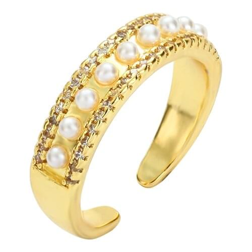 Womens gold cz rings Pearl copper zircon open adjustable rings exquisite initial jewery Engagement wedding rings for women