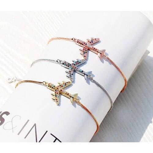 New Design CZ Aircraft Bracelet&Bangle Femme Fashion Chain Bracelets Womens Adjustable Copper Chain Bracelets