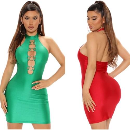 Cutubly Hollow Out O Neck Dress Sleeveless Backless Solid Dress For Women Casual High Elastic Tight Sexy Party Dresses For Girls
