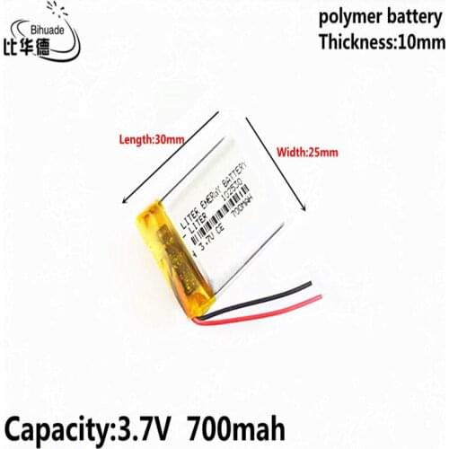 10pcs The high quality 3.7V 700MAH 102530 Lithium Polymer LiPo Rechargeable Battery For Mp3 headphone PAD DVD bluetooth camera