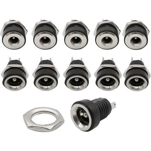 10Pcs 3A 12V DC Power Socket Connector DC022B 5.5x2.1mm 5.5x2.5mm 3.5x1.3mm Panel Mount Female Jack DC Connectors 2 leg Terminal