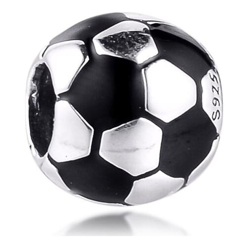 100% 925 Sterling Silver Black Enamel Soccer Ball Charm Fits Pandora Bracelet Beads for Jewelry Making Women DIY Gift Bijoux
