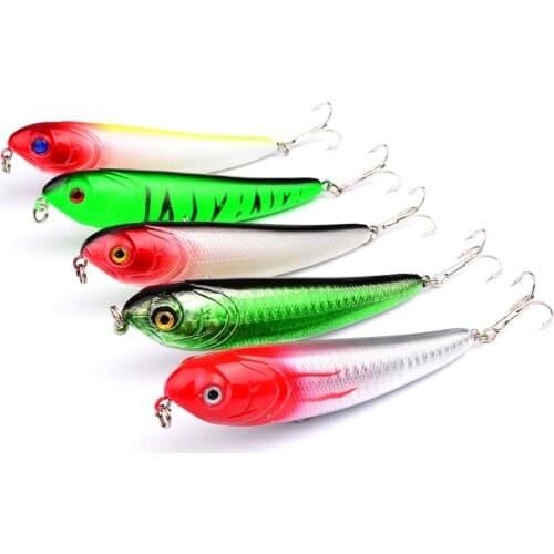 5PCS Top Water Fishing Lure Wobbler Hard Plastic Artificial Surface Pencil Minnow 70mm 6g Summer Spring Fishing