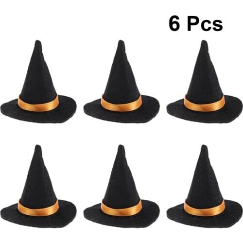 6pcs Mini Felt Witch Hats Handmade Wine Bottle Decor For Halloween DIY Hair Accessories Crafts Halloween Wine Bottle Witch Hat
