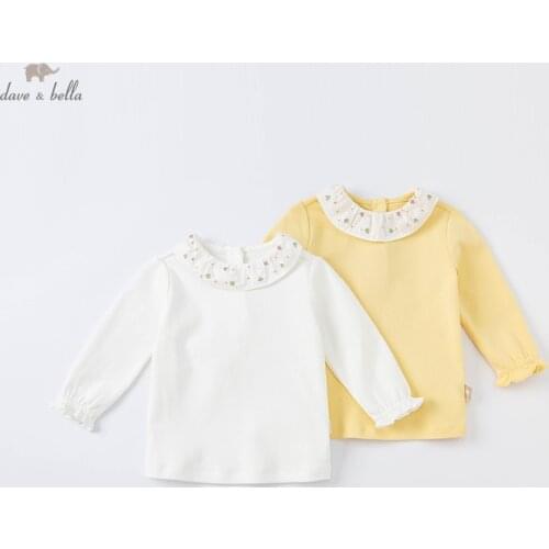 DBZ19047-1 dave bella autumn baby girls cute floral embroidery T-shirt children tops kids girl fashion tees