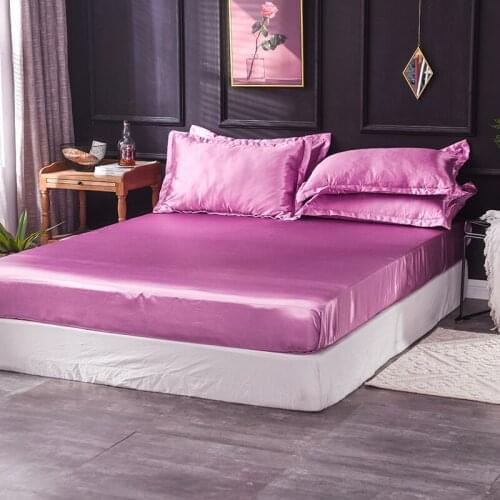 Home Textiles Luxury 100% Silk Fitted Sheet Pillowcase Set Elastic Band Mattress Cover Queen King Bed Sheets For Women Men 3PCS