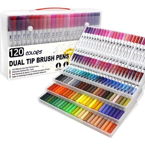 Dual Tip Brush Marker Pens 12/48/72/100/120 Colors Art Watercolor Pen Fineliner Drawing Painting For Coloring Manga Art Supplies
