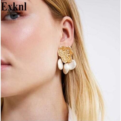 Exknl 2019 Vintage Women Irregular Earrings Statement Fashion Dangle Gold color Tassel Boho Drop Jewelry Earrings For Women