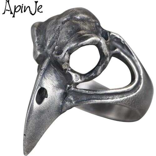 Apinje Solid 925 Sterling Silver Jewelry Skull Bird Rings For Men Retro Punk Style Biker Rings
