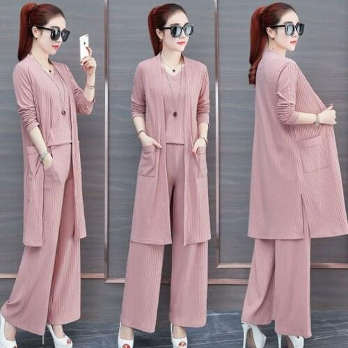 Three-piece Set For Women Spring Autumn Fashion Wide-leg Pants Suit Korean Loose Office Ladies Elegant Suit Plus Size 5XL W2106