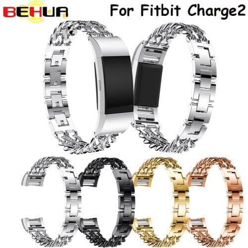 Cowboy Chains Watchband Stainless Steel Bracelet Band For Fitbit Charge 2 Watch Band Wristband Metal Smart Watch Band Strap
