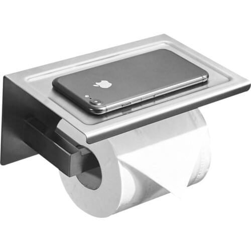 Leyden 304 Brushed Nickel Finish Toilet Paper Holder with Phone Shelf,Wall Mounted Lavatory Tissue Ring with Storage