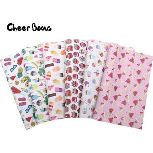 Printed Synthetic Leather Sheets Watermelon Summer Beach Faux Leather For Bows Vinyl DIY Hairbows Handmade Crafts Materials