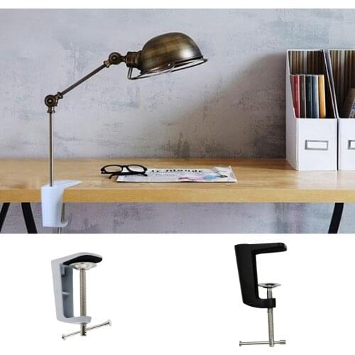 Metal Adjustable Arm Desk Clamp Table Lamp Clip Holder Stand White/Black