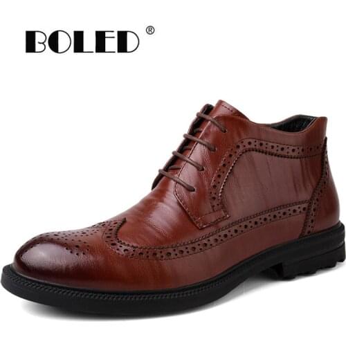 Genuine Leather Men Boots Autumn Winter Boots Handmade Warm Men Ankle Boots Plush Warm Winter Shoes Dropshipping