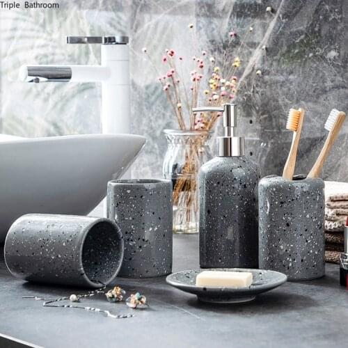 Nordic Style Wash Set Ceramics Five Piece Set Gargle Cup Toothbrush Holder Soap Dispenser Soap Tray Hotel Bathroom Decor