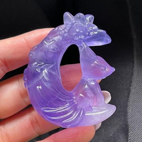 Natural Purple Fluorite Hand-Carved Nine-tailed Fox Home Decoration