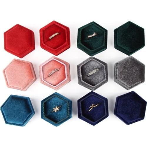 New high-grade flannel hexagonal jewelry box, heaven and earth cover ring box, proposal ring box, jewelry gift case