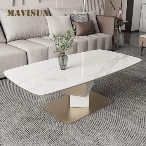 New Design Nordic Minimalist White Slate Coffee Table Stainless Steel Frame Furniture For Living Room Small Apartment Tea Table