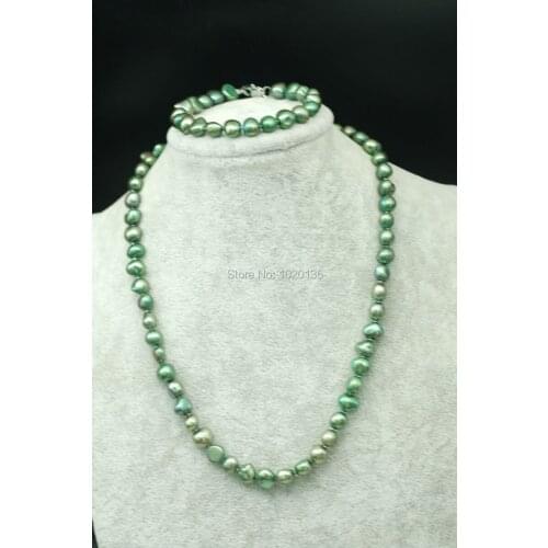 One set freshwater pearl green baroque 7-9mm necklace 8-9mm FPPJ wholesale