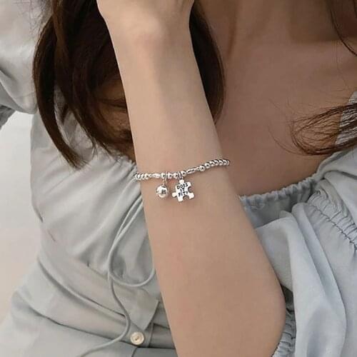 PANGJERY 925 Sterling Silver Beaded Bracelet for Women Fashion Simple Puzzle Geometric Party Minimalist Jewelry Gifts