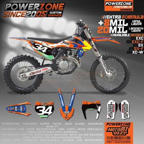 PowerZone Custom Team Graphics Backgrounds Decals 3M Stickers Kit For KTM SX SXF MX EXC XCW Enduro 125cc to 500cc 2016-2019 068
