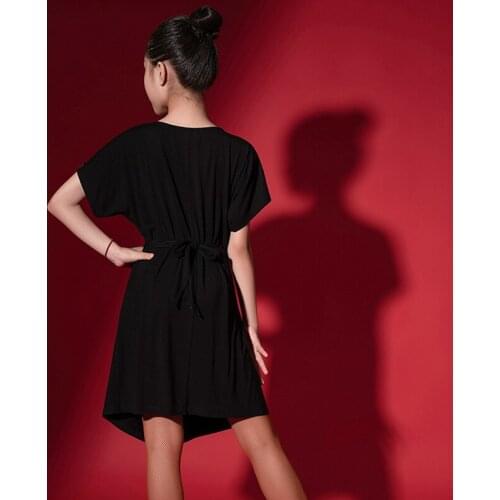 Girls Latin Dance Dress Crew Neck Kids Summer Practice Dancewear Boxer Pants Inside Waist Band Ballroom Red Training Dance G3375