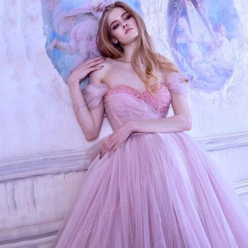 Princess Pink Sleeveless Evening Prom Dresses 2021 Vestidos Sweetheart Beading Ankle Length Formal Prom Dress Long Women Party