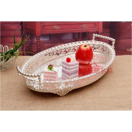 50x30cm home supply oval cut-out fruit dessert tray plate stand metal metal fruit basket silver decoration serving tray FT031
